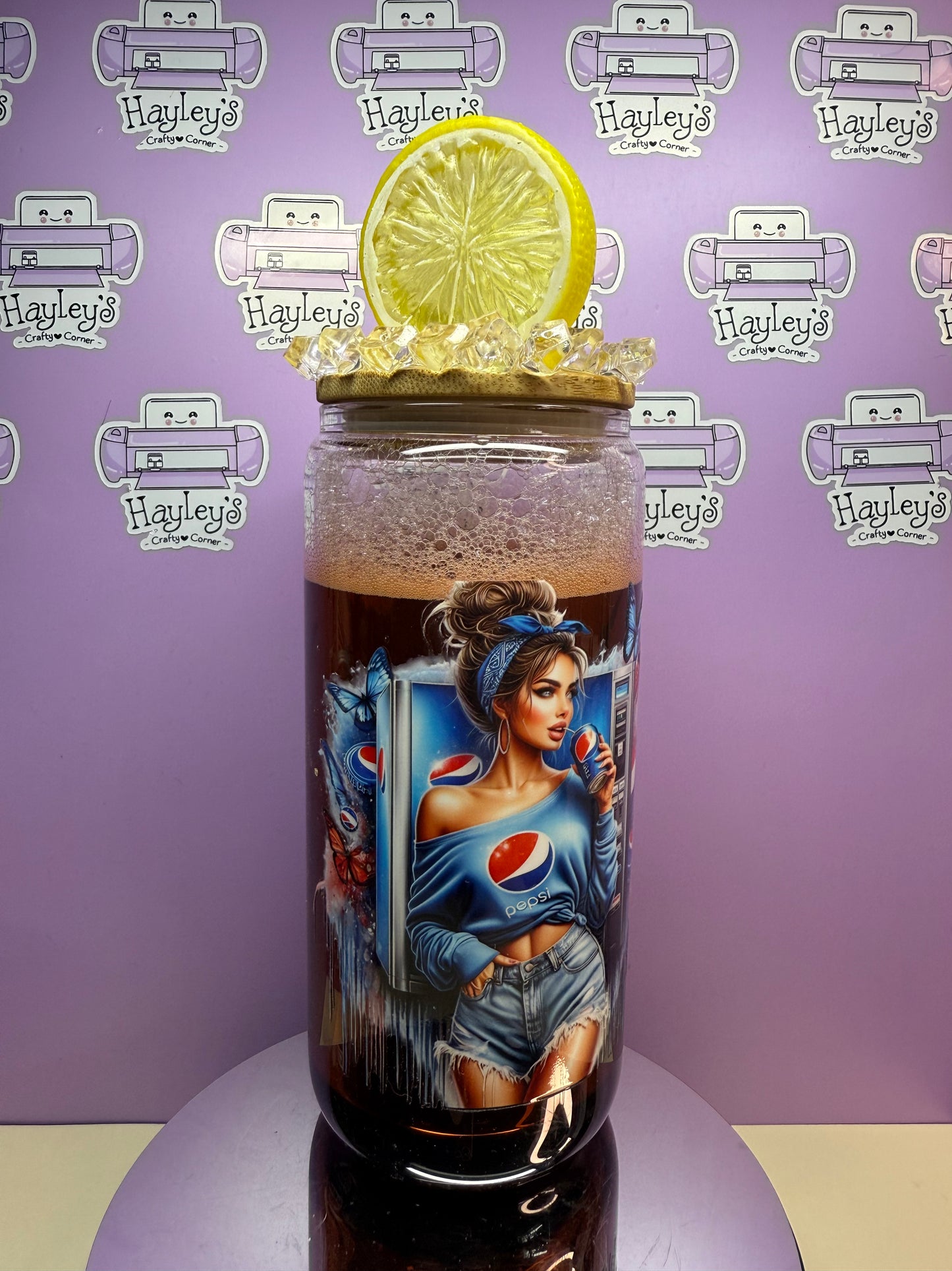 Retro Pepsi Girl Glass Can with Lid & Straw – Vintage Soda Pop Art Tumbler