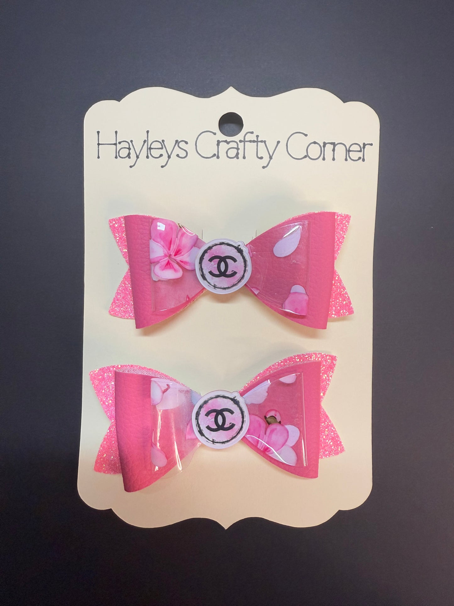 CC Hair Bow Set | Pink Glitter & Floral Handmade Bows for Girls
