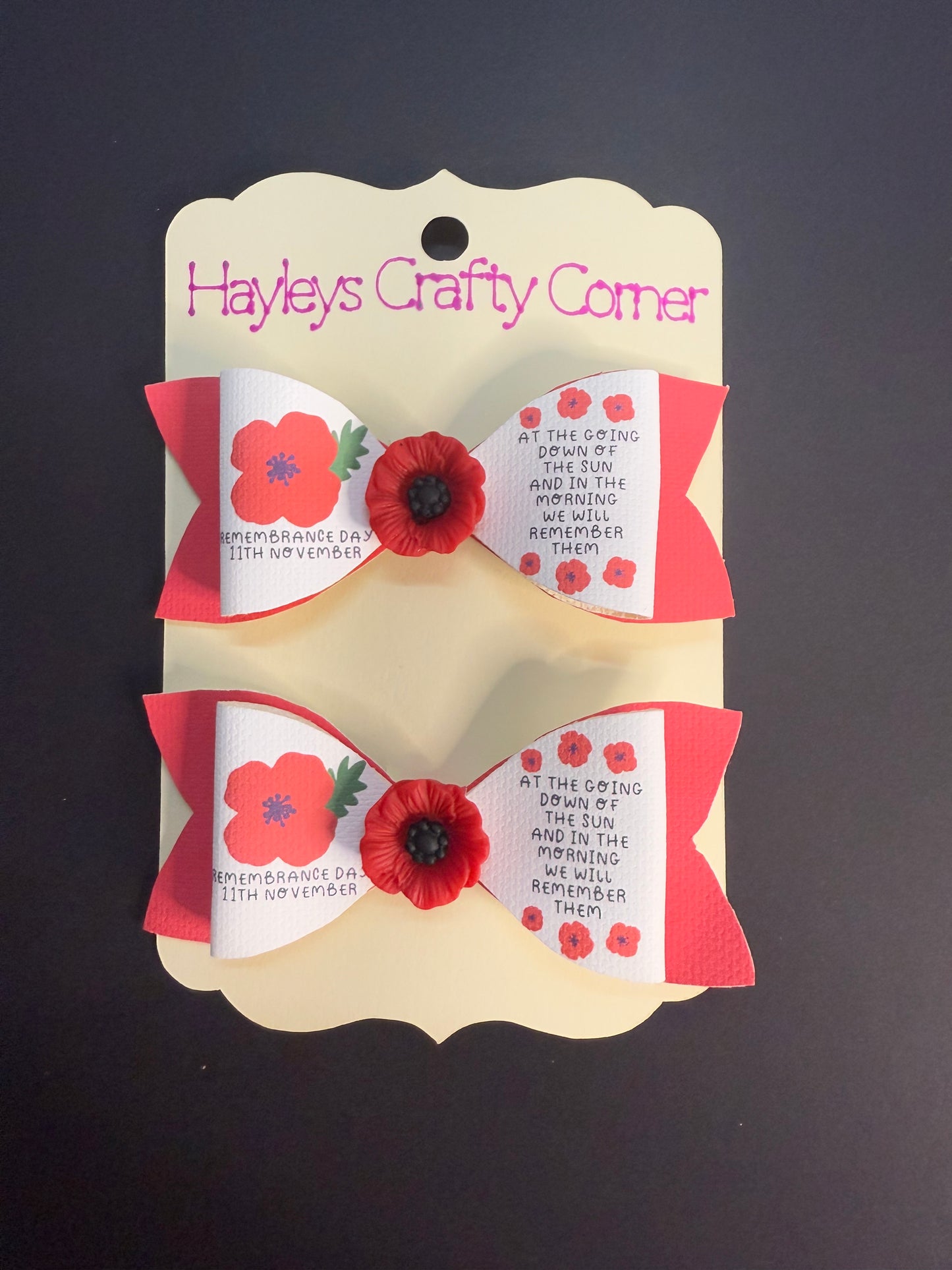 Remembrance Day Hair Bows | Poppy Embellishment Tribute Bows (Set of 2)