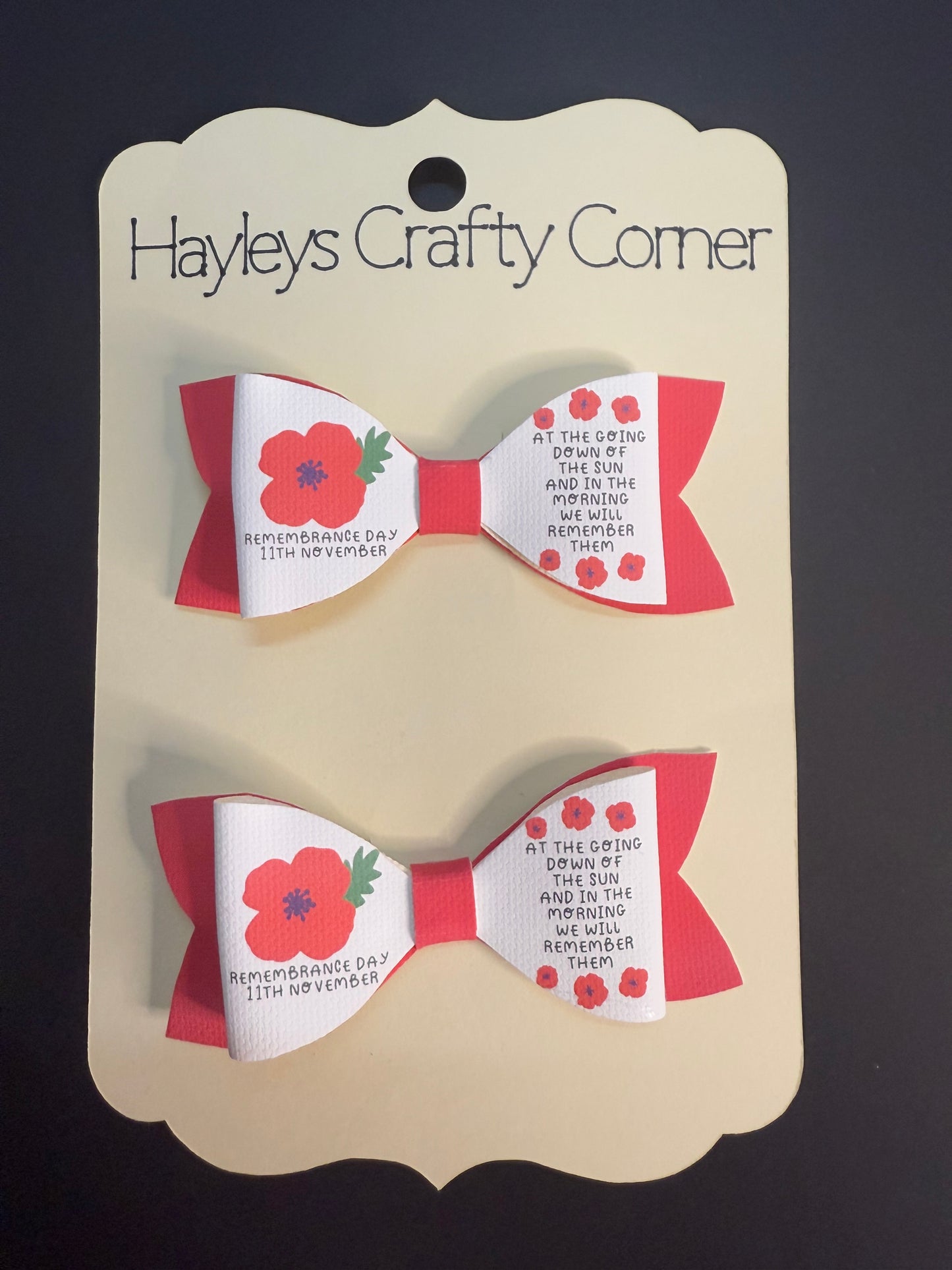 “Remembrance Day Hair Bows | Tribute Design with Poppy Print (Set of 2)”