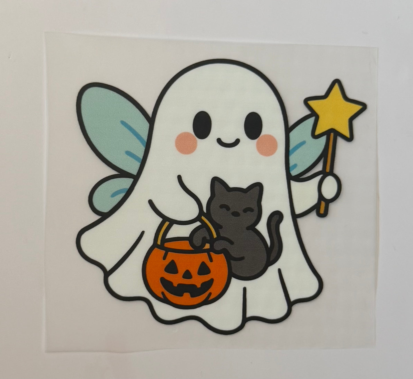 Fairy Ghost with Cat & Pumpkin Heat Transfer – Halloween Iron-On DIY