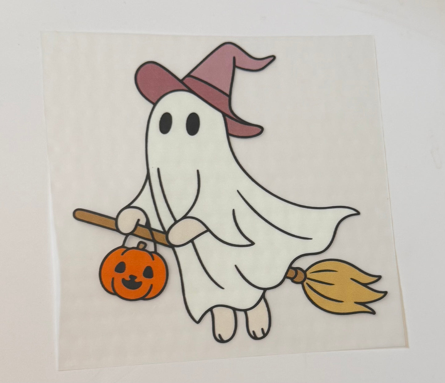 Witchy Ghost on Broomstick Heat Transfer – Halloween Iron-On DIY