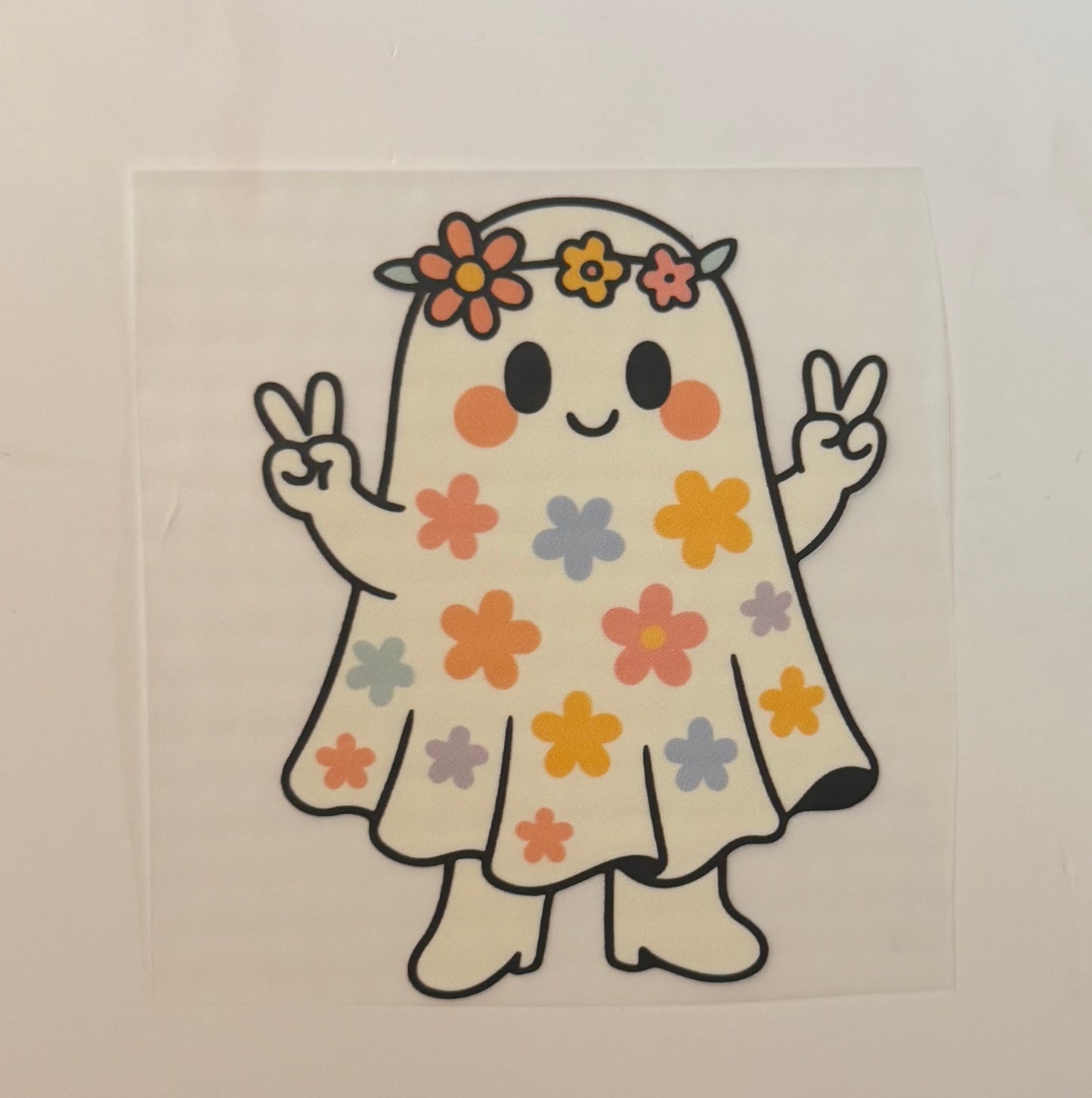 Flower Power Ghost Heat Transfer – Hippie Halloween Iron-On DIY