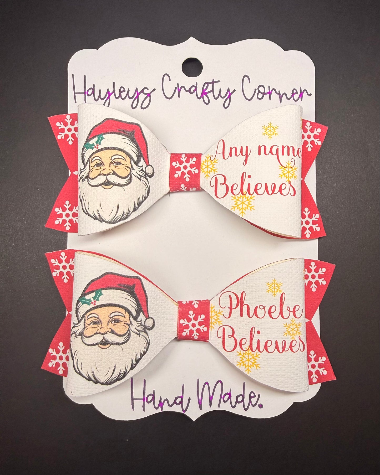 🎅 Personalised Christmas Bow – “Any Name Believes” 🎀