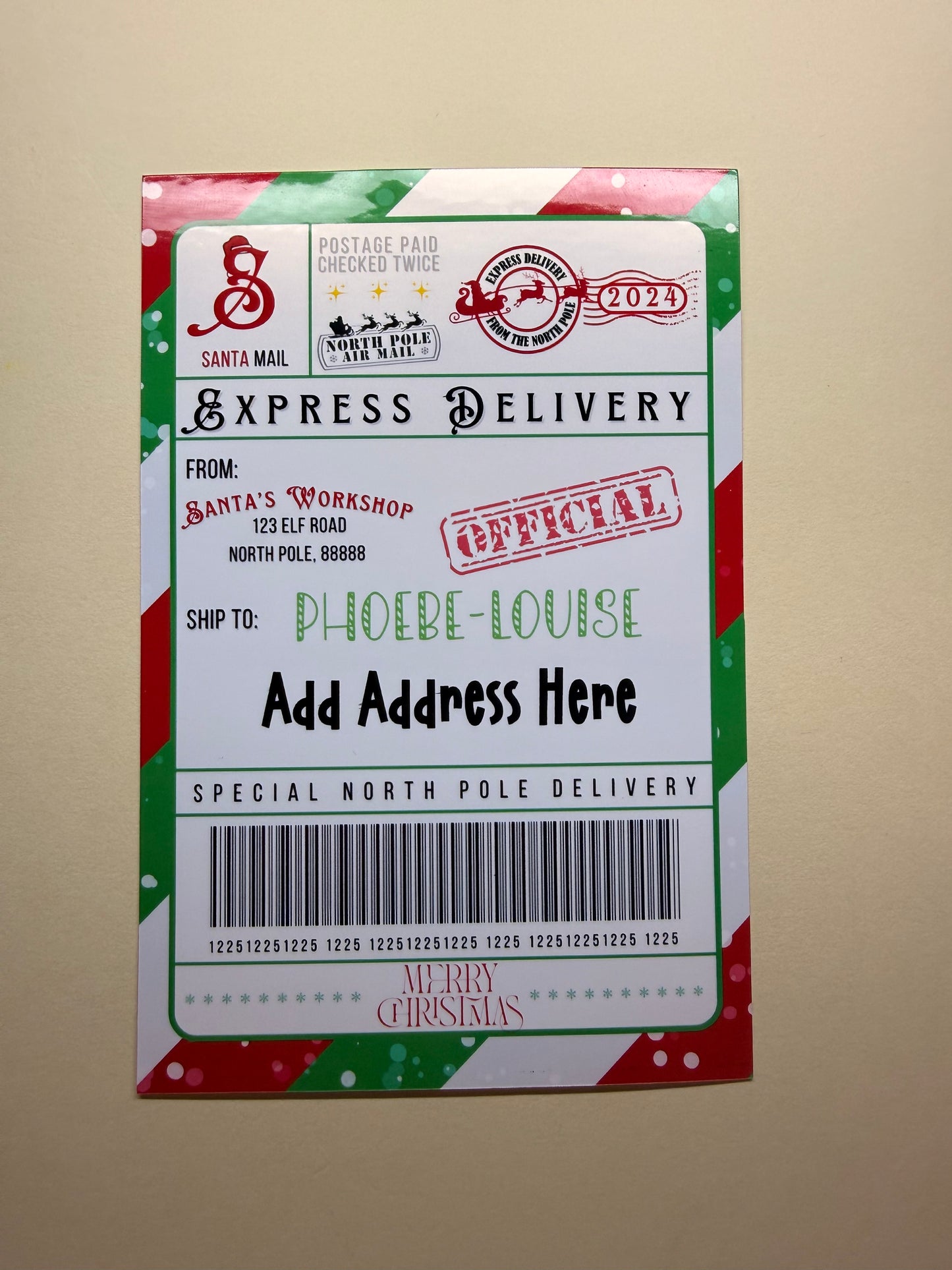 π
Santa Shipping Label β North Pole Express Delivery π