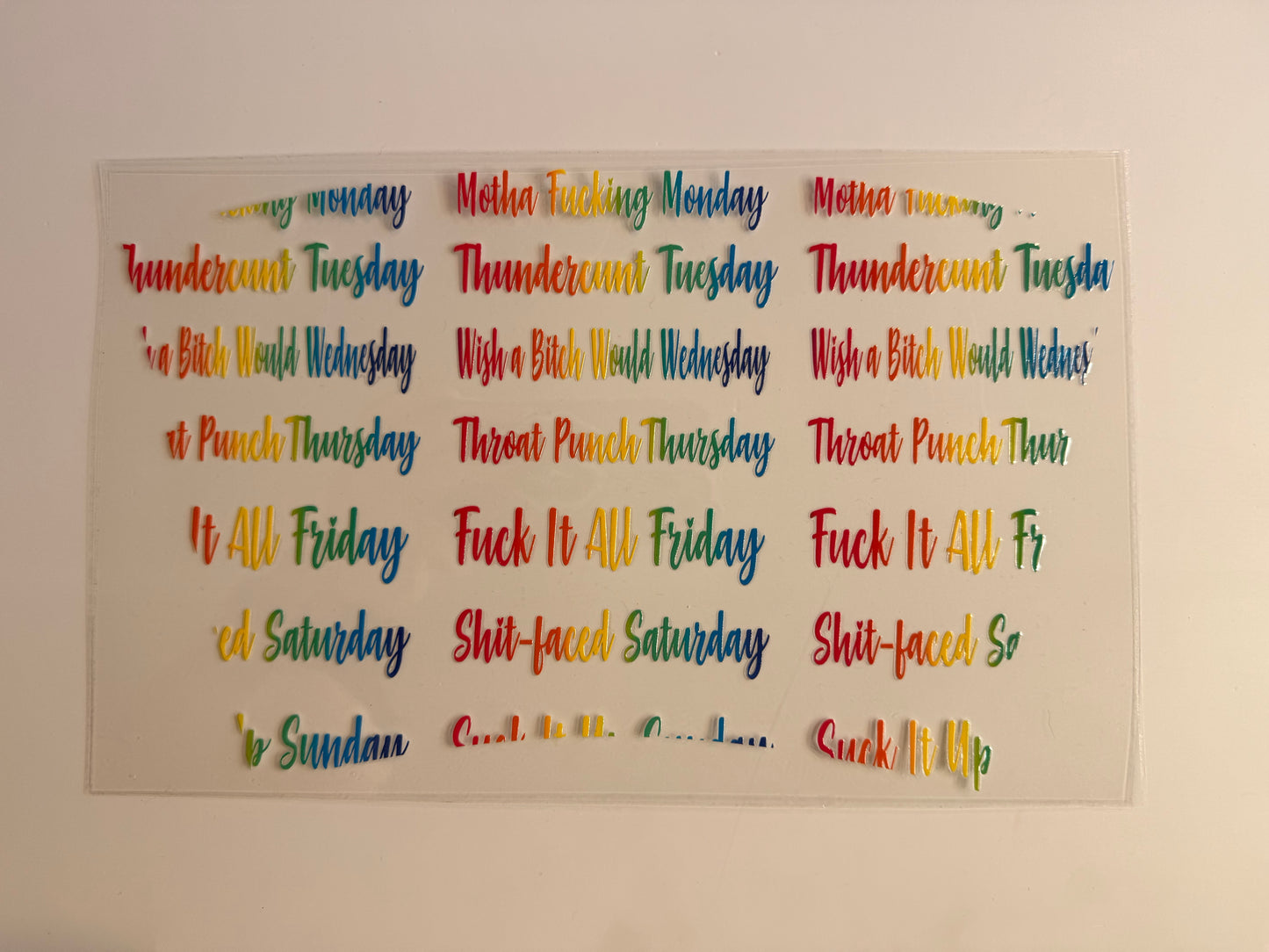 π Sassy Days of the Week 24oz Cold Cup Wrap β UV DTF Decal