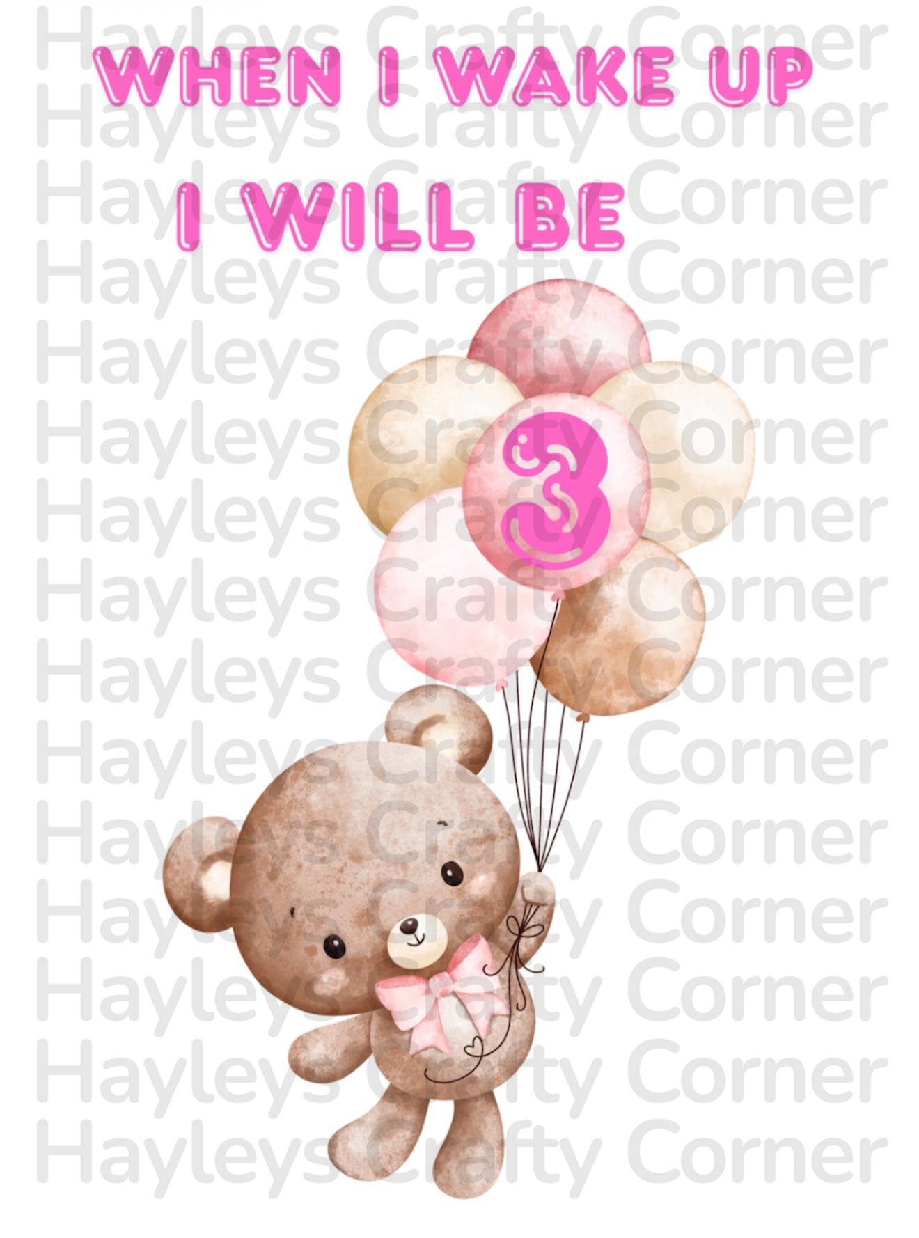 π Digital Birthday Design β Pink Teddy (Ages 1β6) π