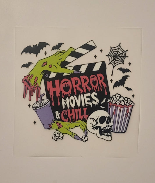 Horror Movies and Chill DTF Heat Transfer | Halloween Design (4x4 in)