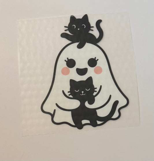 Cute Ghost with Black Cats Heat Transfer – Halloween Iron-On DIY