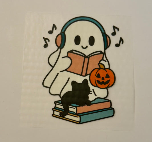 Ghost with Headphones, Book, Cat & Pumpkin Heat Transfer – Halloween Iron-On DIY