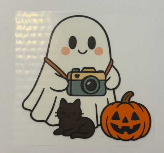 Ghost with Camera, Cat & Pumpkin Heat Transfer – Halloween Iron-On DIY