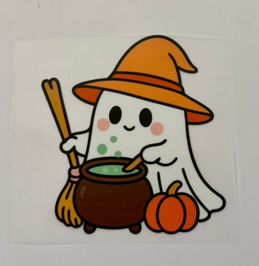 Ghost Witch with Cauldron Heat Transfer – Halloween Iron-On DIY