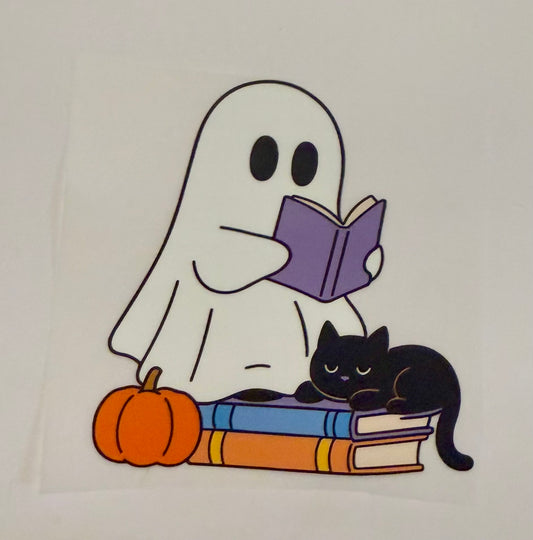 Reading Ghost with Cat & Pumpkin Heat Transfer – Halloween Iron-On DIY