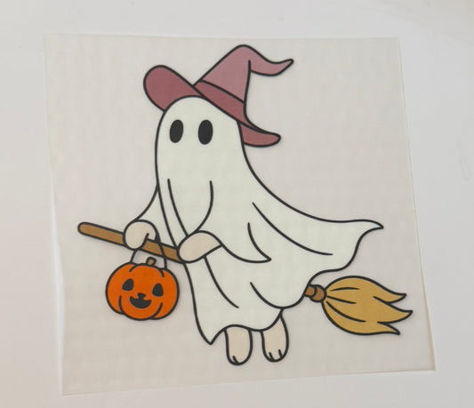 Witchy Ghost on Broomstick Heat Transfer – Halloween Iron-On DIY