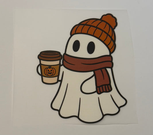 Cozy Ghost with Coffee Heat Transfer – Halloween Iron-On DIY