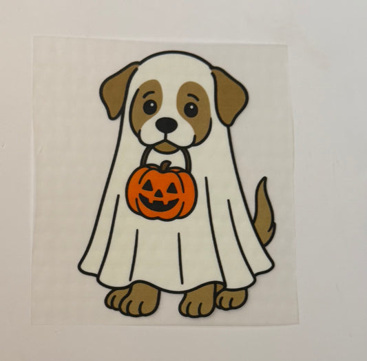Ghost Puppy with Pumpkin Heat Transfer – Halloween Iron-On DIY