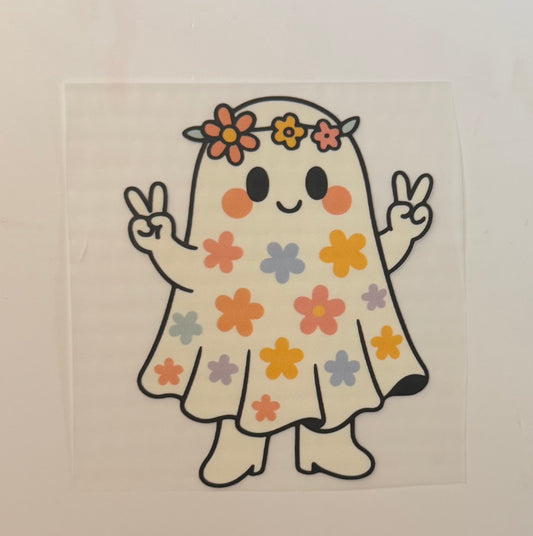 Flower Power Ghost Heat Transfer – Hippie Halloween Iron-On DIY