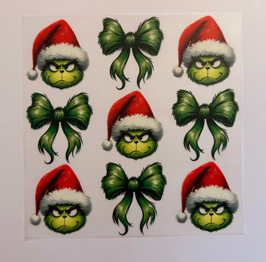 🎄💚 Grinch Faces & Green Bows Christmas DTF Heat Transfer 🎀✨
