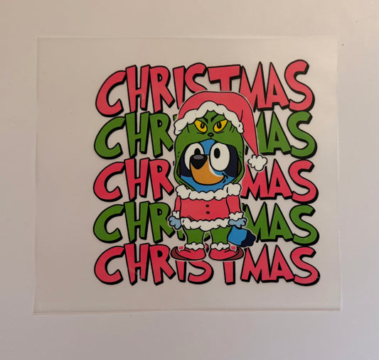 🎄💚 Bluey Grinchy Christmas Character DTF Heat Transfer – Fun Holiday Design 🎅✨