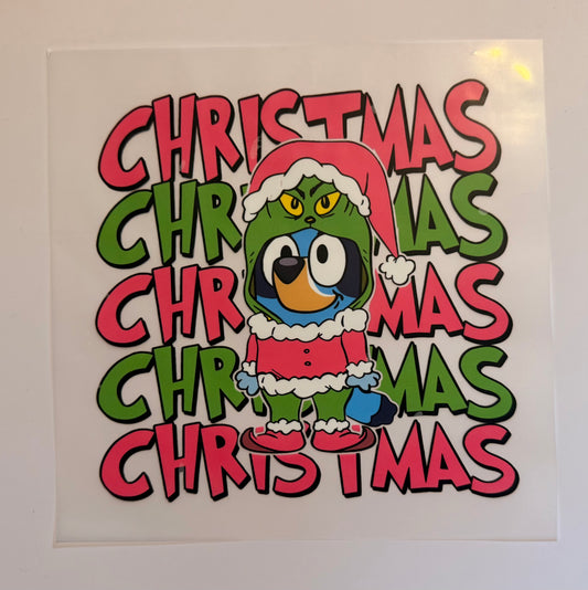 🎄💚 Bluey Grinch Christmas Character DTF Heat Transfer – Festive Holiday Print 🎅✨