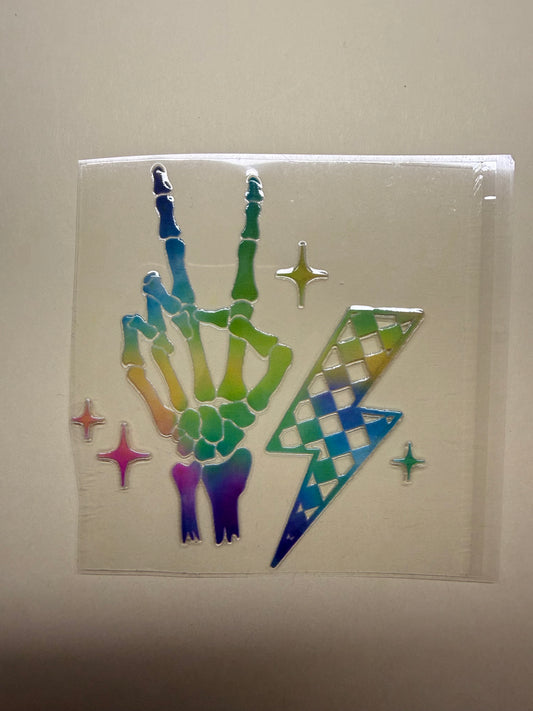 ⚡🌈 Skeleton Hand Peace Sign with Lightning Bolt