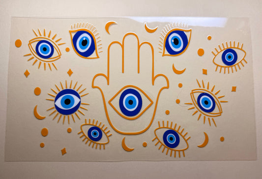 ✨ Evil Eye & Hamsa 24oz Cold Cup Wrap – Protective Mystical Design