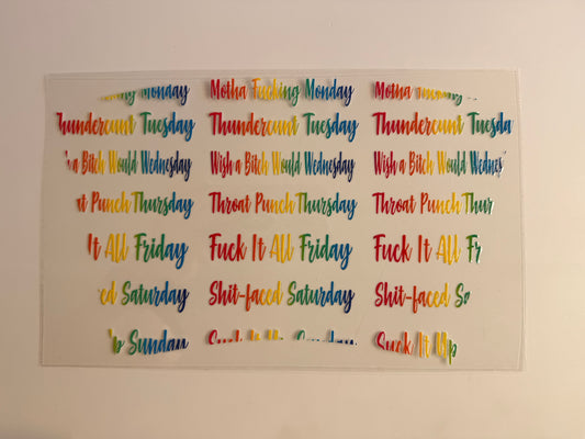 🌈 Sassy Days of the Week 24oz Cold Cup Wrap – UV DTF Decal