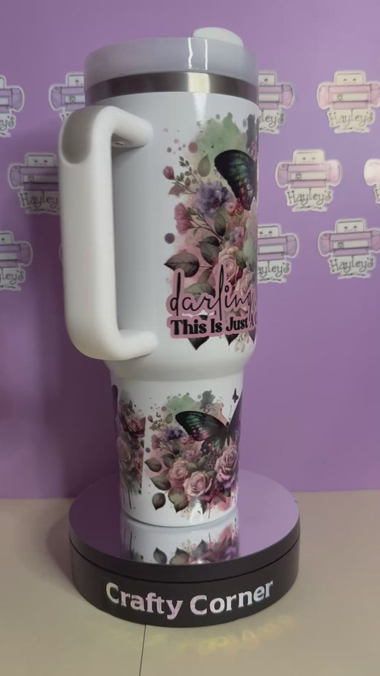 40oz Butterly & Floral Tumbler with Handle